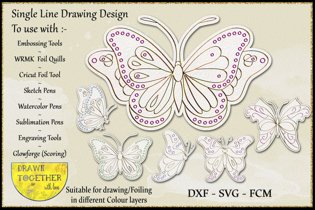 Foil Quill | Single Line Sketch - Butterflies set 2 Sketch DESIGN DrawnTogether with love 