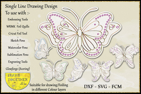 Foil Quill | Single Line Sketch - Butterflies set 2 Sketch DESIGN DrawnTogether with love 