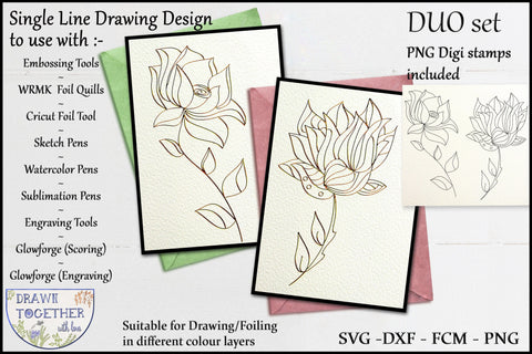 Foil Quill | Single Line Sketch | Digi Stamp - Abstract flowers 2 Sketch DESIGN DrawnTogether with love 