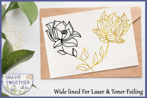 Foil Quill | Single Line Sketch | Digi Stamp - Abstract flowers 2 Sketch DESIGN DrawnTogether with love 