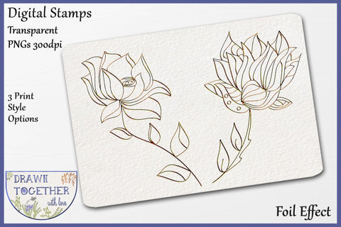 Foil Quill | Single Line Sketch | Digi Stamp - Abstract flowers 2 Sketch DESIGN DrawnTogether with love 