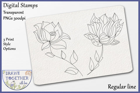 Foil Quill | Single Line Sketch | Digi Stamp - Abstract flowers 2 Sketch DESIGN DrawnTogether with love 