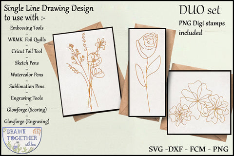 Foil Quill | Single Line Sketch | Digi Stamp - Abstract flowers 4 Sketch DESIGN DrawnTogether with love 