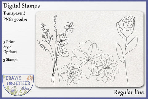 Foil Quill | Single Line Sketch | Digi Stamp - Abstract flowers 4 Sketch DESIGN DrawnTogether with love 