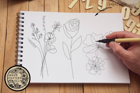 Foil Quill | Single Line Sketch | Digi Stamp - Abstract flowers 4 Sketch DESIGN DrawnTogether with love 