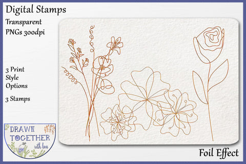 Foil Quill | Single Line Sketch | Digi Stamp - Abstract flowers 4 Sketch DESIGN DrawnTogether with love 