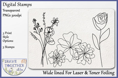 Foil Quill | Single Line Sketch | Digi Stamp - Abstract flowers 4 Sketch DESIGN DrawnTogether with love 