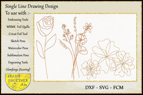 Foil Quill | Single Line Sketch | Digi Stamp - Abstract flowers 4 Sketch DESIGN DrawnTogether with love 