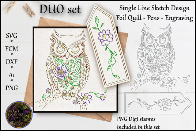 Foil Quill| Single Line Sketch | Digi Stamps - Flower Owl Sketch DESIGN DrawnTogether with love 