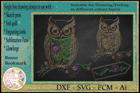 Foil Quill| Single Line Sketch | Digi Stamps - Flower Owl Sketch DESIGN DrawnTogether with love 