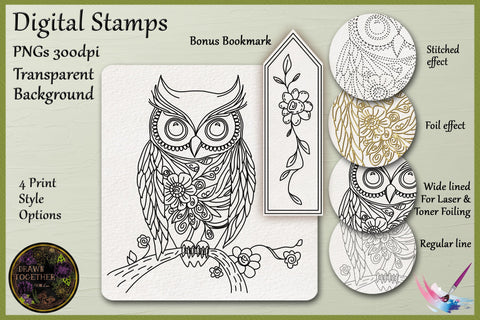 Foil Quill| Single Line Sketch | Digi Stamps - Flower Owl Sketch DESIGN DrawnTogether with love 