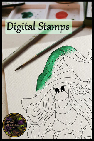 Foil Quill | Single Line Sketch | Digi Stamps - Lady Gnome Sketch DESIGN DrawnTogether with love 