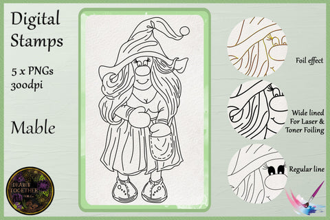 Foil Quill | Single Line Sketch | Digi Stamps - Lady Gnome Sketch DESIGN DrawnTogether with love 