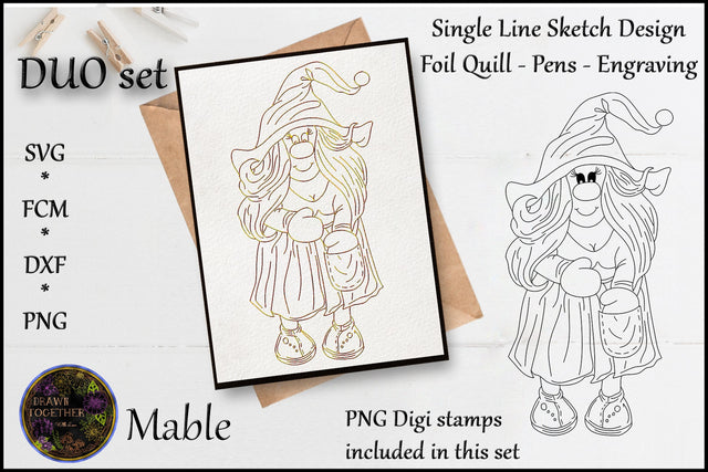 Foil Quill | Single Line Sketch | Digi Stamps - Lady Gnome Sketch DESIGN DrawnTogether with love 