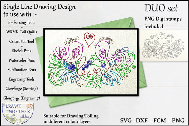 Foil Quill | Single Line Sketch | Digi Stamps - Love Birds Sketch DESIGN DrawnTogether with love 
