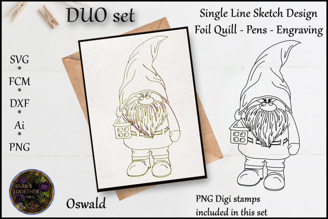 Foil Quill | Single Line Sketch | Digi Stamps - Man Gnome - Oswald Sketch DESIGN DrawnTogether with love 