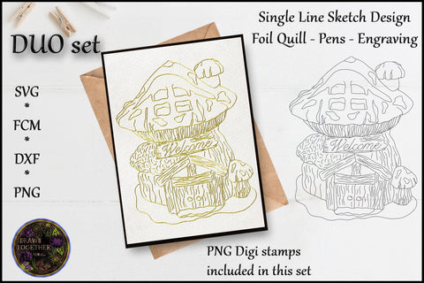 Foil Quill |Single Line Sketch | Digi Stamps - Mushroom Home Sketch DESIGN DrawnTogether with love 