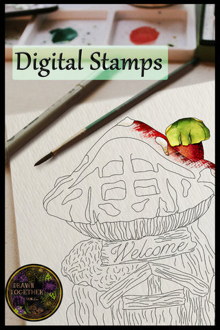 Foil Quill |Single Line Sketch | Digi Stamps - Mushroom Home Sketch DESIGN DrawnTogether with love 