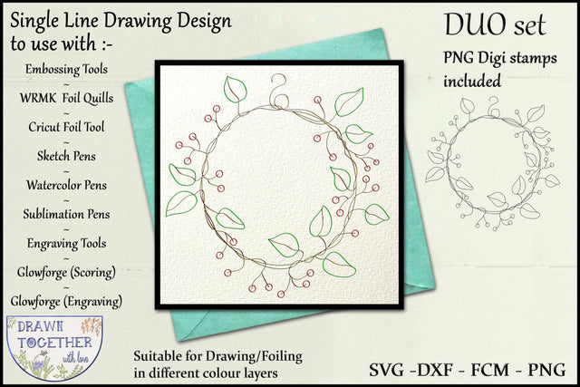 Foil Quill | Single Line Sketch | Digi Stamps - Twisted Wire Wreath Sketch DESIGN DrawnTogether with love 