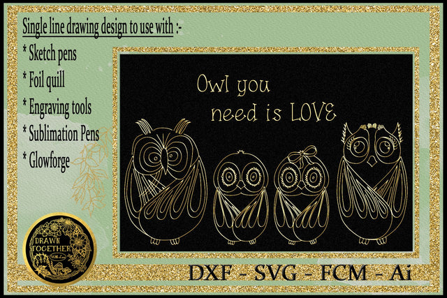 Foil Quill | Single Line Sketch - Funny Owl Family Sketch DESIGN DrawnTogether with love 