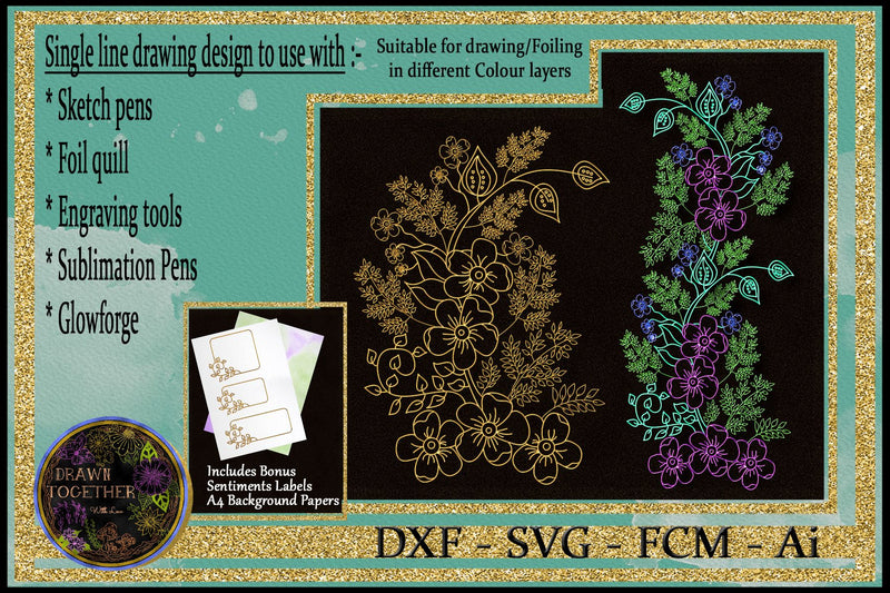 Foil Quill | Single Line | Sketch - Primrose and Ferns SVG DrawnTogether with love 