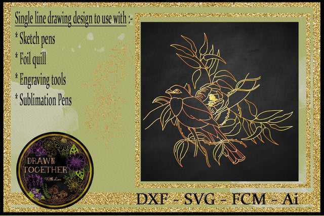 Foil Quill | Single Line | Sketch - Trogon Bird in Tree Sketch DESIGN DrawnTogether with love 