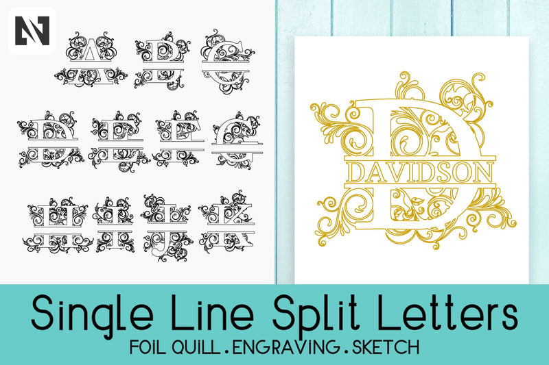 Sinle Line Letters Foil Quill Split Letters, Single Line Letters, Split Letters - So Fontsy
