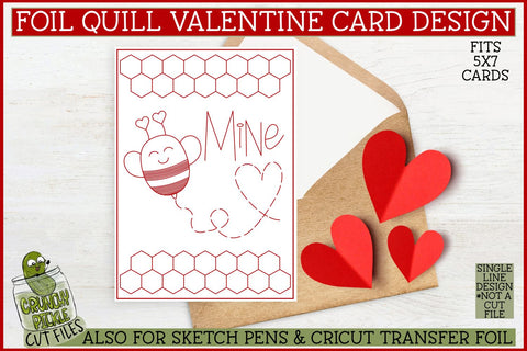 Foil Quill Valentine Card Bee Mine / Single Line Sketch SVG SVG Crunchy Pickle 