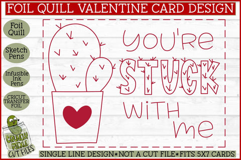 Foil Quill Valentine Card - Cactus / Single Line Sketch SVG SVG Crunchy Pickle 