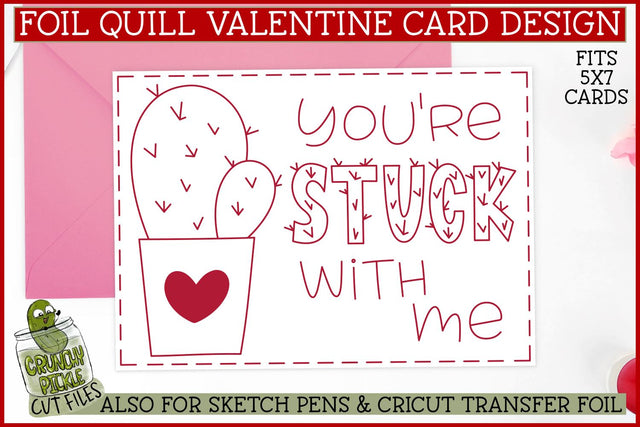 Foil Quill Valentine Card - Cactus / Single Line Sketch SVG SVG Crunchy Pickle 