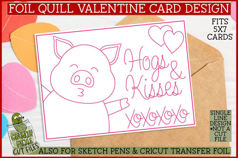 Foil Quill Valentine Card Hogs & Kisses / Single Line Sketch SVG SVG Crunchy Pickle 