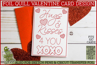 Foil Quill Valentine Card - Hugs & Kisses / Single Line Sketch SVG SVG Crunchy Pickle 