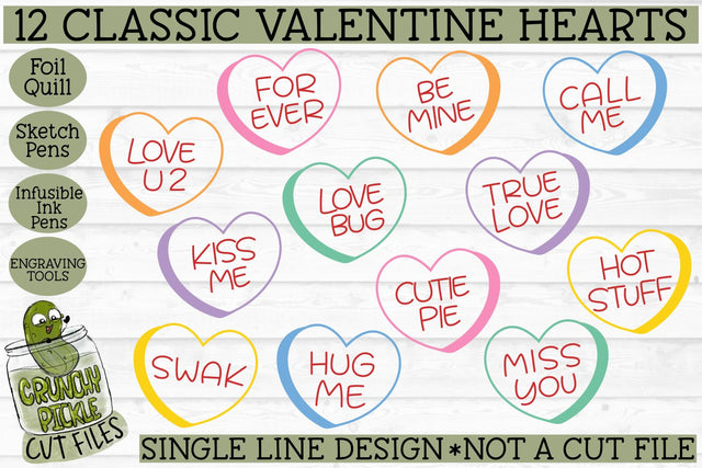 Foil Quill Valentine Classic Candy Hearts - Single Line SVG SVG Crunchy Pickle 