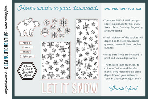 Foil Quill Winter Slimline Card pack with polar bear and snowflakes | foil transfer sketch file Sketch DESIGN CleanCutCreative 