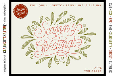 Foil Single Line Season's Greetings - Christmas sketch file SVG Sketch DESIGN CleanCutCreative 