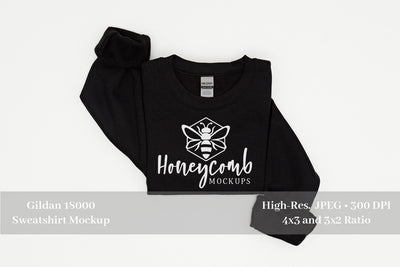 Folded Sweatshirt Mockup, Black Gildan 18000 Mockup, Black Sweatshirt Mockup Mock Up Photo Honeycomb Mockups 