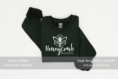 Folded Sweatshirt Mockup, Forest Green Gildan 18000 Mockup, Forest Green Sweatshirt Mockup Mock Up Photo Honeycomb Mockups 