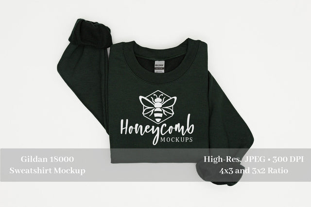 Folded Sweatshirt Mockup, Forest Green Gildan 18000 Mockup, Forest Green Sweatshirt Mockup Mock Up Photo Honeycomb Mockups 