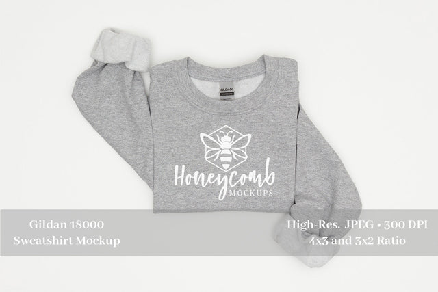 Folded Sweatshirt Mockup, Gildan 18000 Sport Grey Mockup Mock Up Photo Honeycomb Mockups 