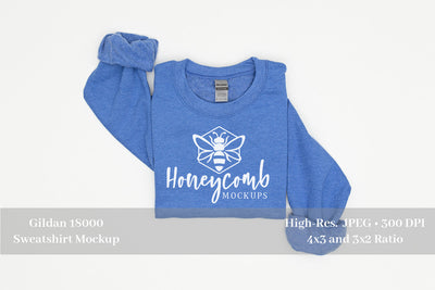 Folded Sweatshirt Mockup, Heather Sport Royal Gildan 18000 Mockup, Royal Blue Sweatshirt Mockup Mock Up Photo Honeycomb Mockups 