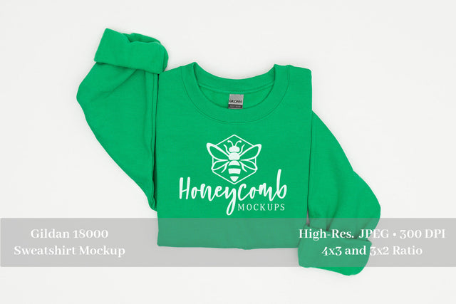 Folded Sweatshirt Mockup, Irish Green Gildan 18000 Mockup, Green Sweatshirt Mockup Mock Up Photo Honeycomb Mockups 
