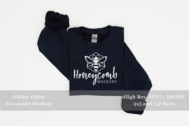 Folded Sweatshirt Mockup, Navy Gildan 18000 Mockup, Navy Sweatshirt Mockup Mock Up Photo Honeycomb Mockups 