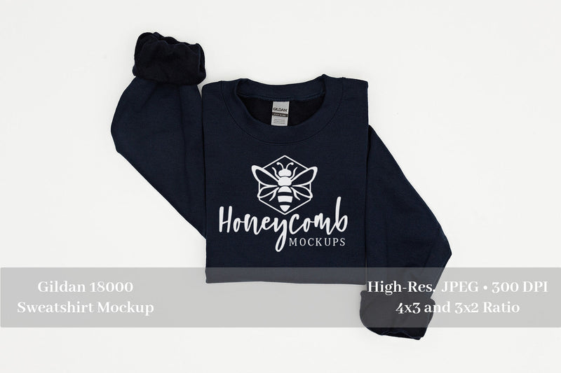 Folded Sweatshirt Mockup, Navy Gildan 18000 Mockup, Navy Sweatshirt Mockup Mock Up Photo Honeycomb Mockups 