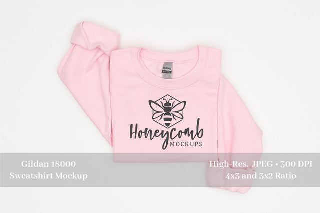 Folded Sweatshirt Mockup, Pink Gildan 18000 Mockup, Pink Sweatshirt Mockup Mock Up Photo Honeycomb Mockups 