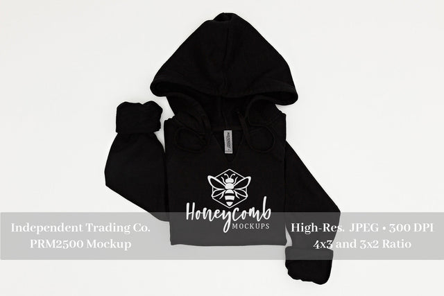 Folded Sweatshirt Mockup, PRM2500 Black Mockup, Women's Hooded Sweatshirt Mockup Mock Up Photo Honeycomb Mockups 
