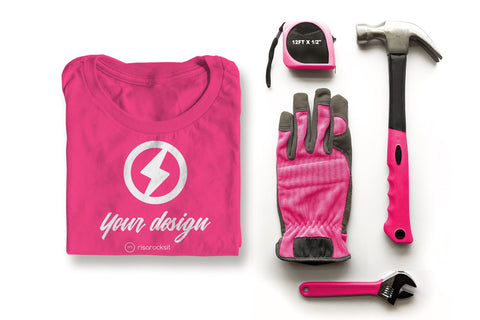 Folded Tee Shirt with Tools PSD Photoshop Mockup Mock Up Photo Risa Rocks It 