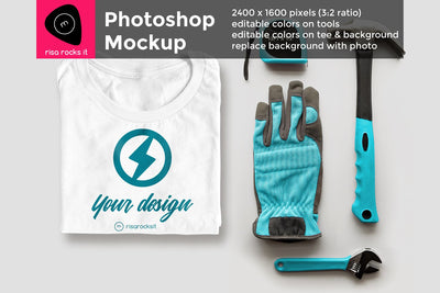 Folded Tee Shirt with Tools PSD Photoshop Mockup Mock Up Photo Risa Rocks It 