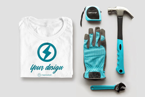 Folded Tee Shirt with Tools PSD Photoshop Mockup Mock Up Photo Risa Rocks It 