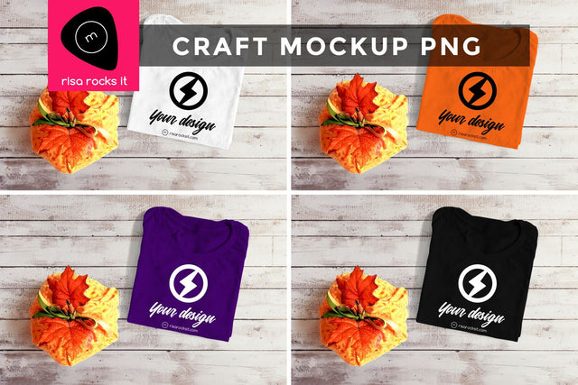Folded Tee with Fall Pumpkin Craft PNG Mockup Mock Up Photo Risa Rocks It 