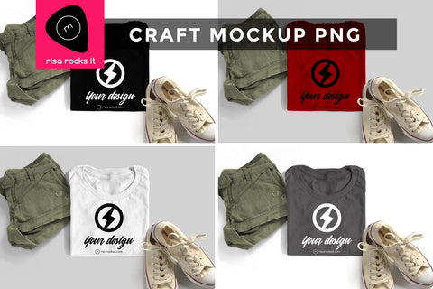 Folded Tee with Shorts and Sneakers Craft PNG Mockup Mock Up Photo Risa Rocks It 